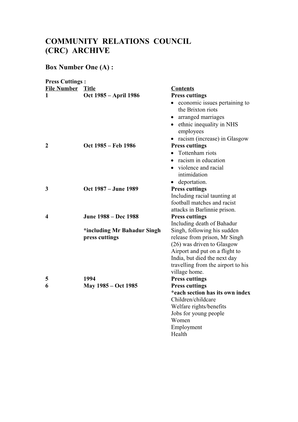 University of Paisley Community Relations Council Archive Catalogue