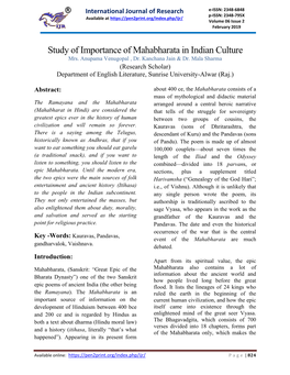 Study of Importance of Mahabharata in Indian Culture Mrs