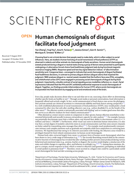 Human Chemosignals of Disgust Facilitate Food Judgment Yan Zheng1, Yuqi You1, Ana R