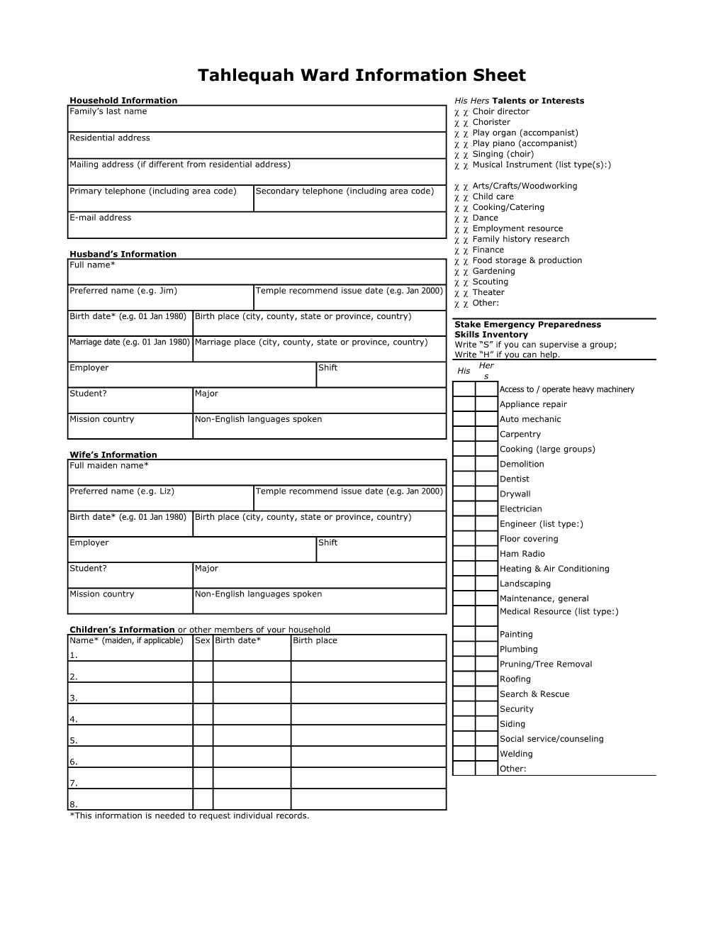 Gainesville 1St Ward Information Sheet