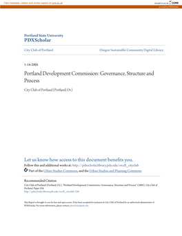 Portland Development Commission: Governance, Structure and Process