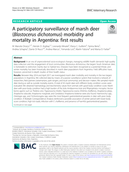 Blastocerus Dichotomus) Morbidity and Mortality in Argentina: First Results M