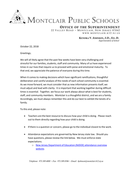 Montclair Public Schools Office of the Superintendent 22 V a L L E Y R Oad ~ M Ontclair , N E W J E R S E Y 0 7 0 4 2 Www