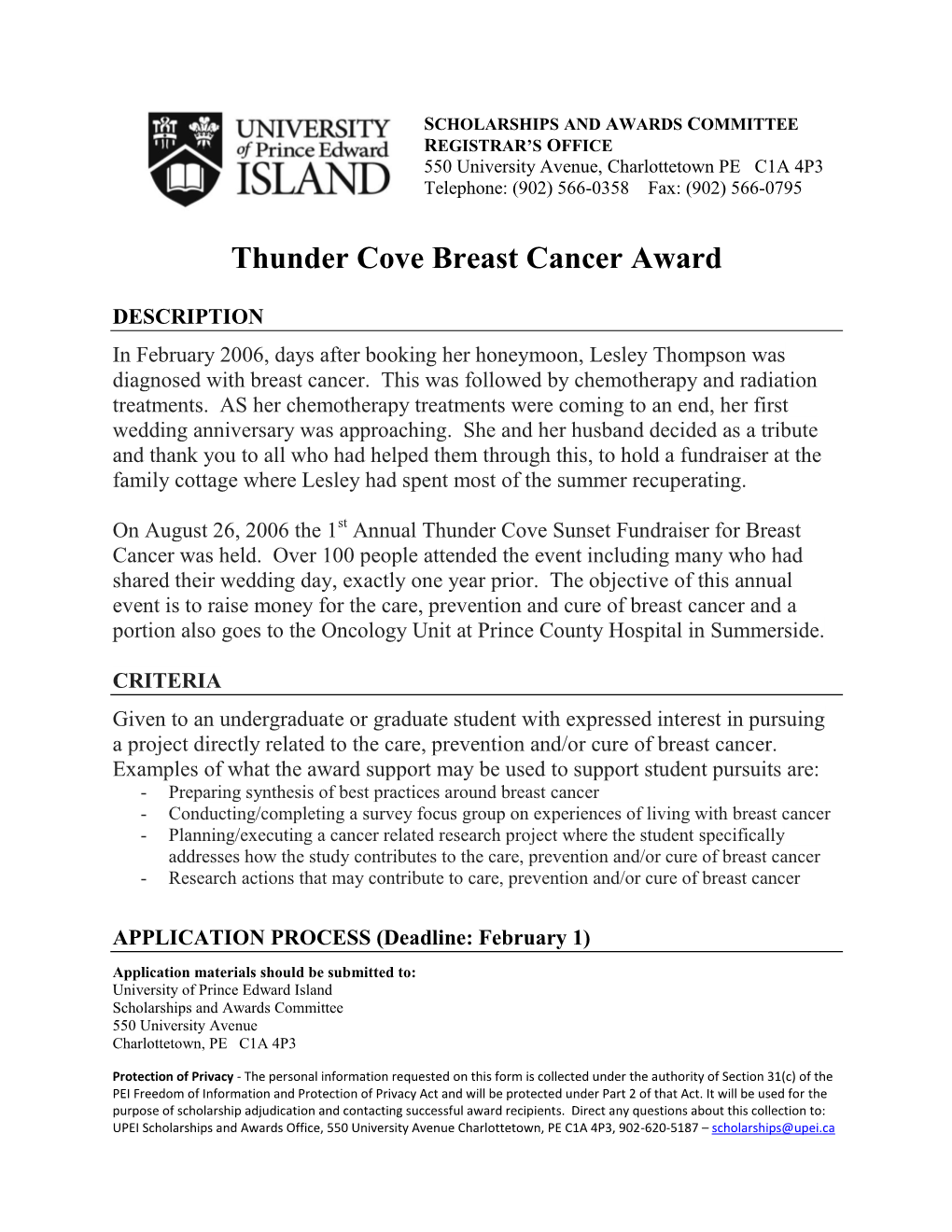 Thunder Cove Breast Cancer Award