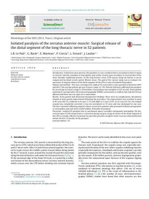 Isolated Paralysis of the Serratus Anterior Muscle: Surgical Release Of