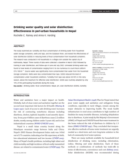 Drinking Water Quality and Solar Disinfection: Effectiveness in Peri-Urban Households in Nepal Rochelle C