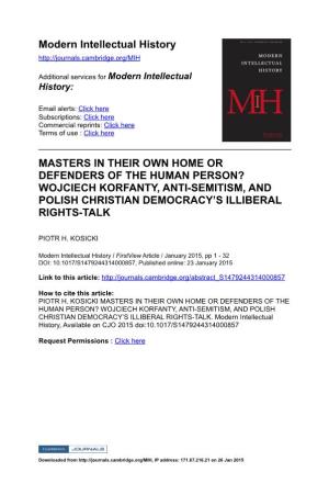 Wojciech Korfanty, Anti-Semitism, and Polish Christian Democracy’S Illiberal Rights-Talk
