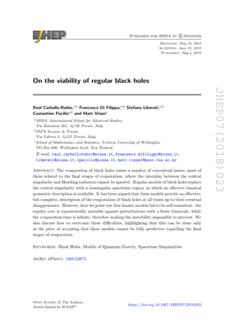On the Viability of Regular Black Holes JHEP07(2018)023 ]— 7 – 3 ]