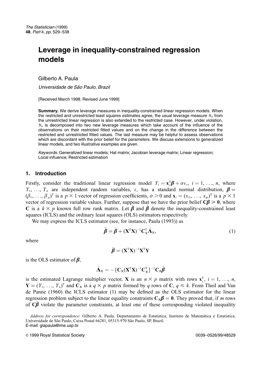 Leverage in Inequality-Constrained Regression Models