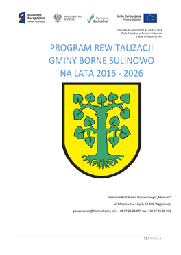 Program Rewitalizacji Gminy Borne Sulinowo Na Lata 2016