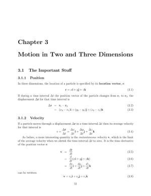 Chapter 3 Motion in Two and Three Dimensions