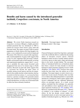 Benefits and Harm Caused by the Introduced Generalist Tachinid
