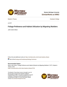 Foliage Preference and Habitat Utilization by Migrating Warblers
