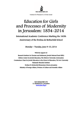 Education for Girls and Processes of Modernity in Jerusalem: 1854-2014
