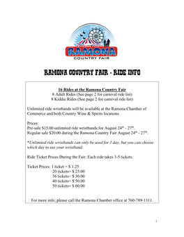 Ramona Country Fair - Ride Info