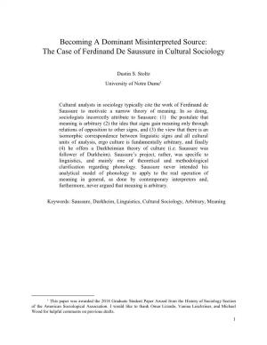 The Case of Ferdinand De Saussure in Cultural Sociology