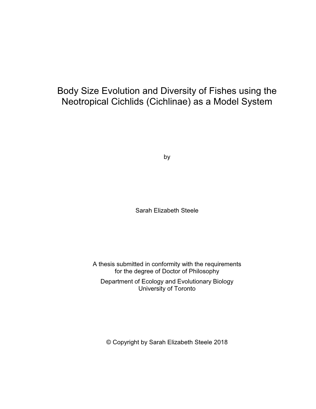 Body Size Evolution and Diversity of Fishes Using the Neotropical Cichlids (Cichlinae) As a Model System