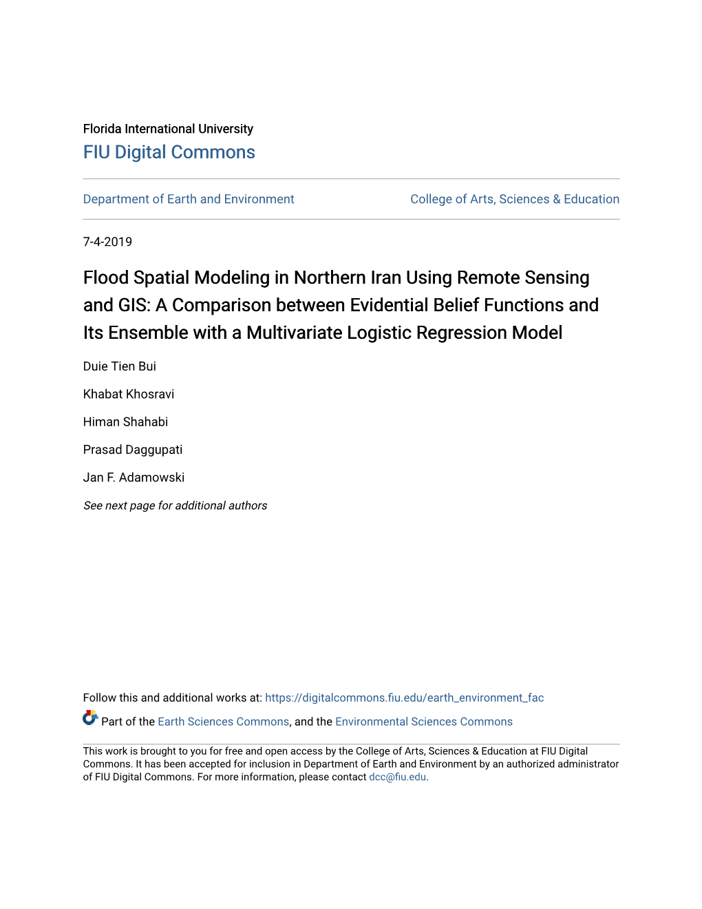 Flood Spatial Modeling in Northern Iran Using Remote Sensing And