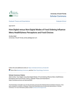 How Digital Versus Non-Digital Modes of Food Ordering Influence Menu Healthfulness Perceptions and Food Choices
