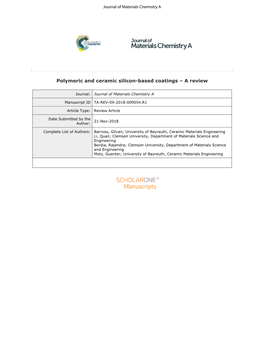 Polymeric and Ceramic Silicon-Based Coatings – a Review