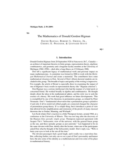 The Mathematics of Donald Gordon Higman Eiichi Bannai, Robert L