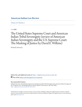 The United States Supreme Court and American Indian Tribal Sovereignty (Review of American Indian Sovereignty and the U.S