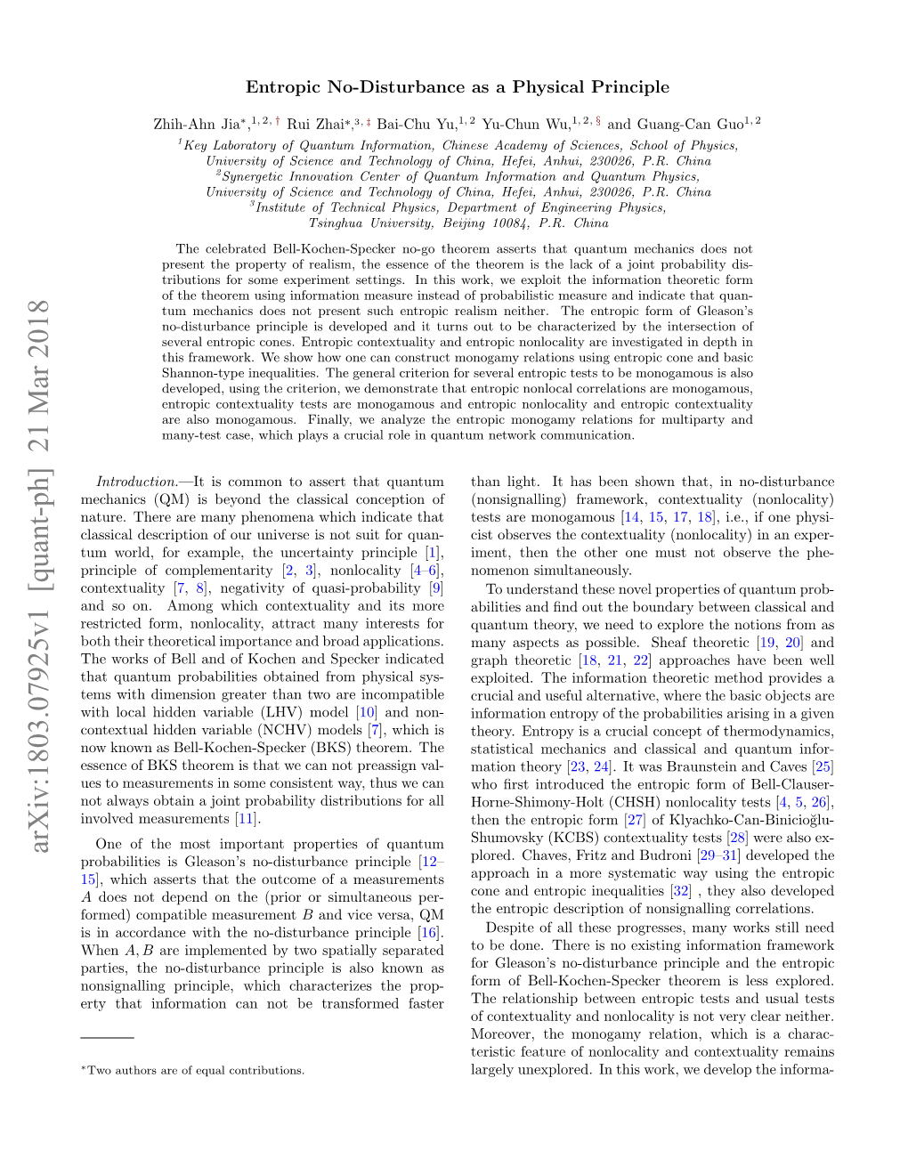 Entropic No-Disturbance As a Physical Principle