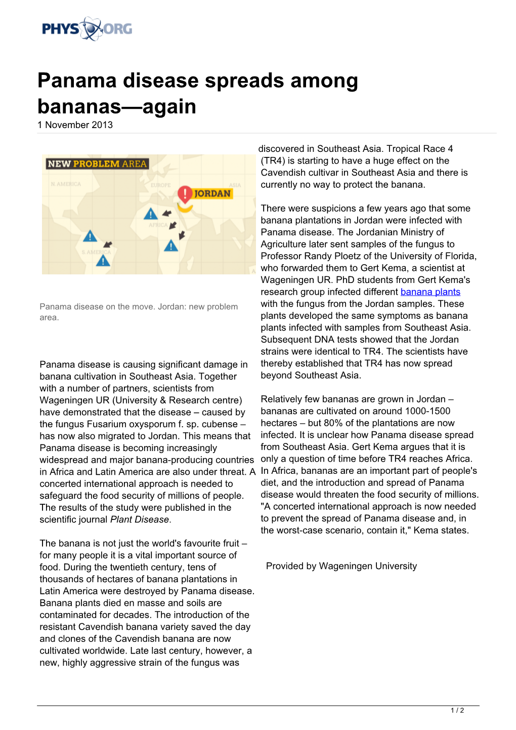 Panama Disease Spreads Among Bananas—Again 1 November 2013