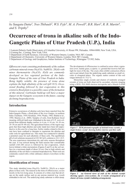 Occurrence of Trona in Alkaline Soils of the Indo- Gangetic Plains of Uttar Pradesh (U.P.), India