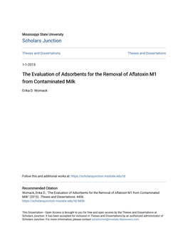 The Evaluation of Adsorbents for the Removal of Aflatoxin M1 from Contaminated Milk