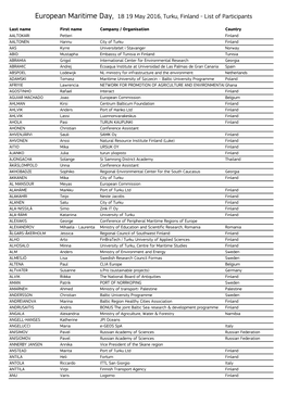 European Maritime Day, 18 19 May 2016, Turku, Finland - List of Participants