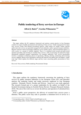 Public Tendering of Ferry Services in Europe