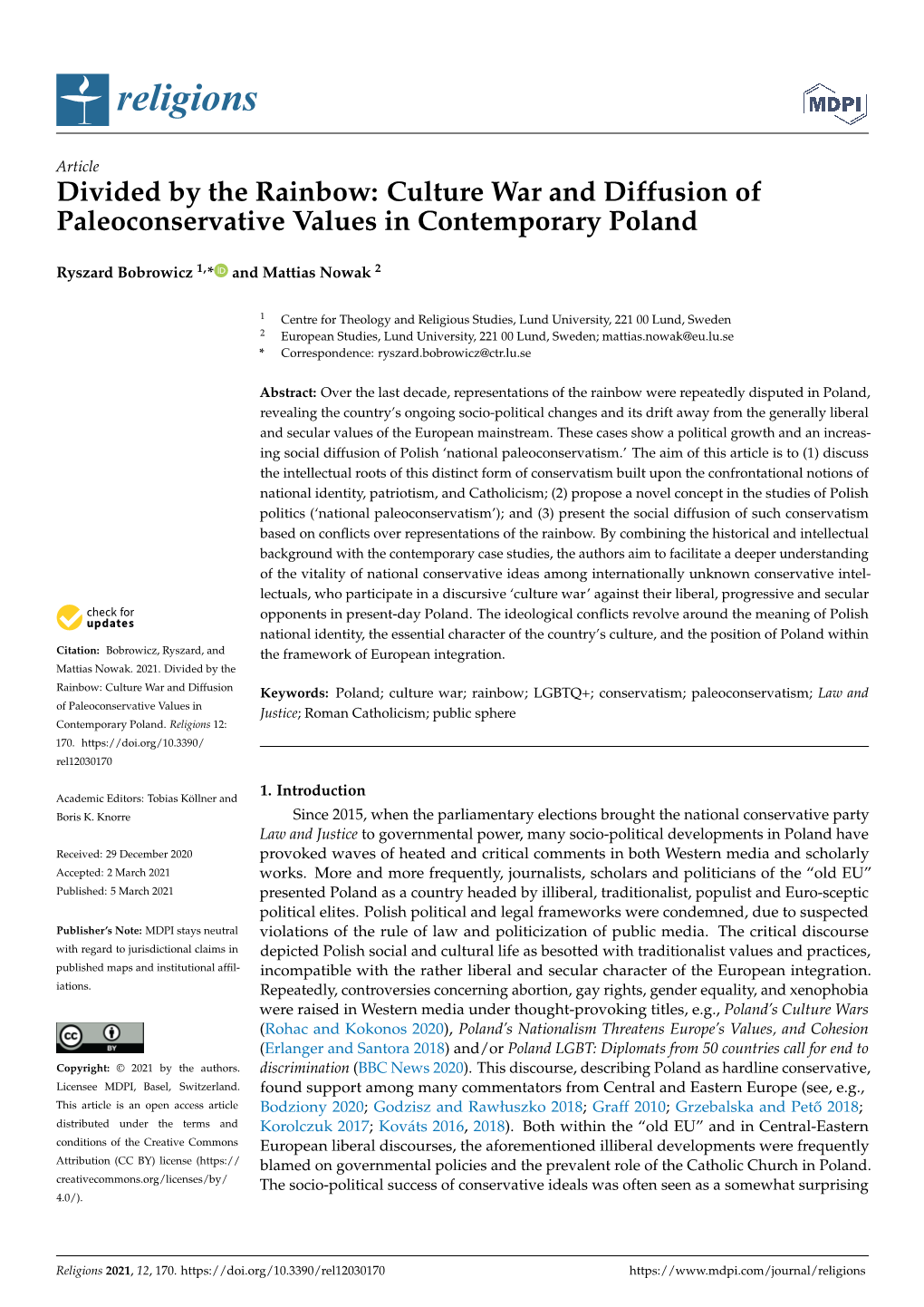 Divided by the Rainbow: Culture War and Diffusion of Paleoconservative Values in Contemporary Poland