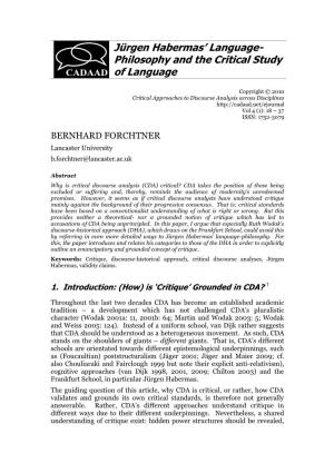 Jürgen Habermas' Language- Philosophy and the Critical Study of Language