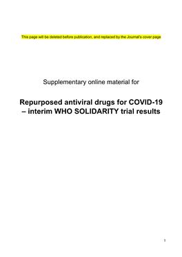 Repurposed Antiviral Drugs for COVID-19 – Interim WHO SOLIDARITY Trial Results