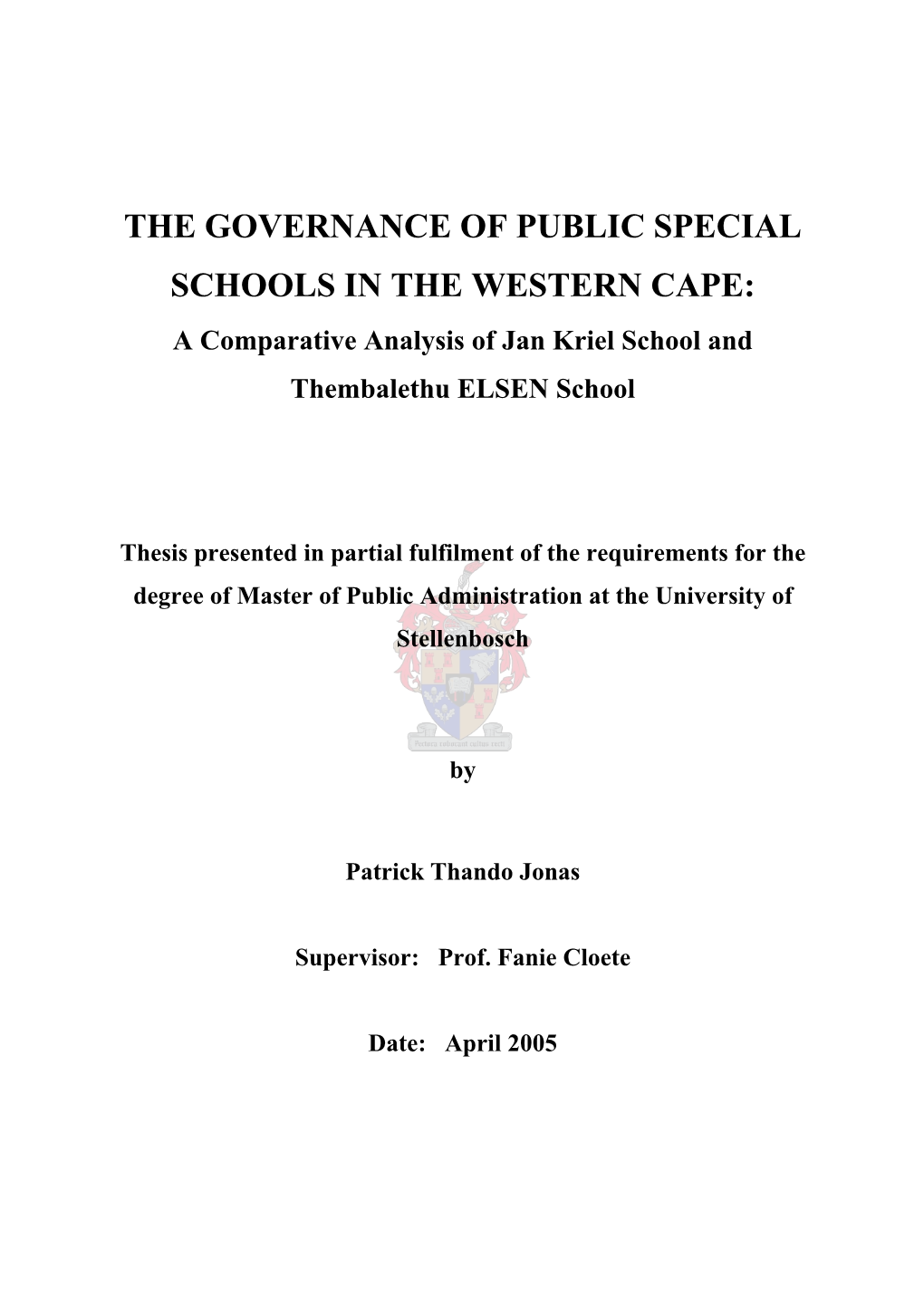 The Governance of Public Special Schools in the Western Cape