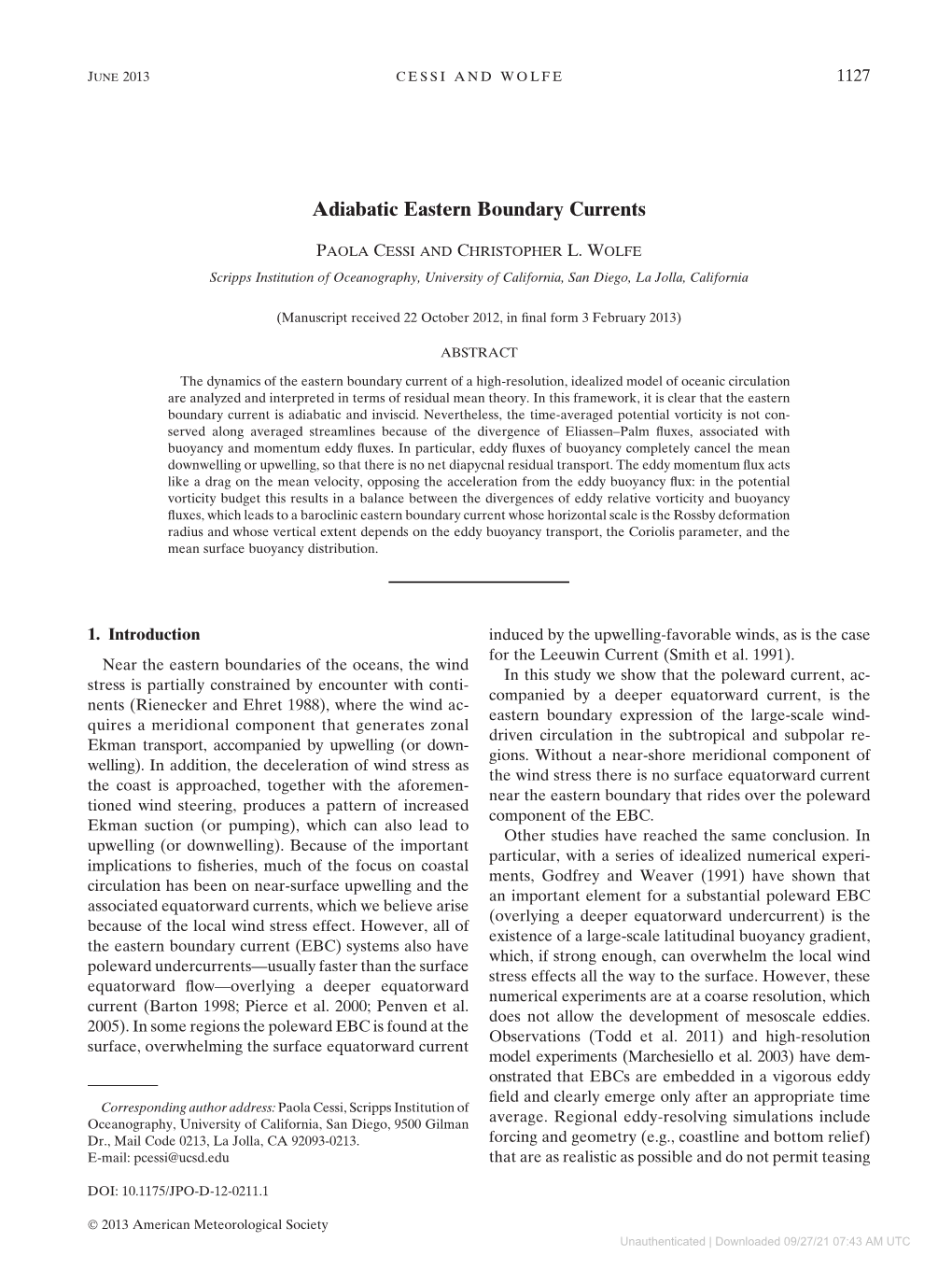 Adiabatic Eastern Boundary Currents