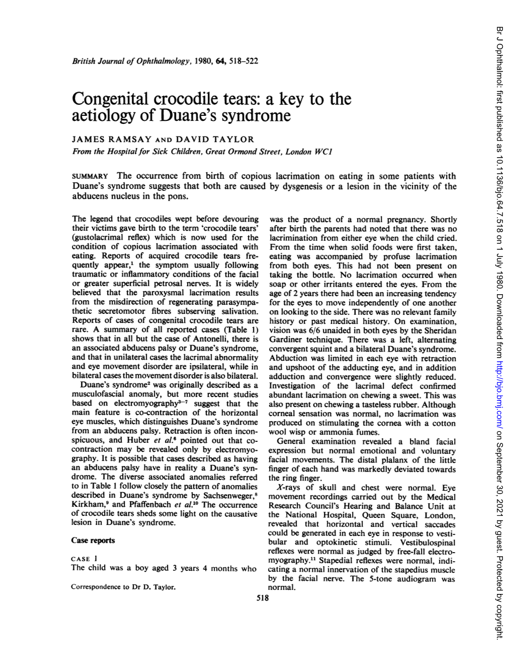 Congenital Crocodile Tears: a Key to the Aetiology of Duane's Syndrome