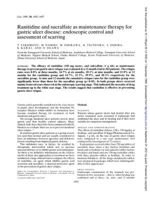 Ranitidine and Sucralfate As Maintenance Therapy for Gastric Ulcer Disease: Endoscopic Control and Assessment of Scarring