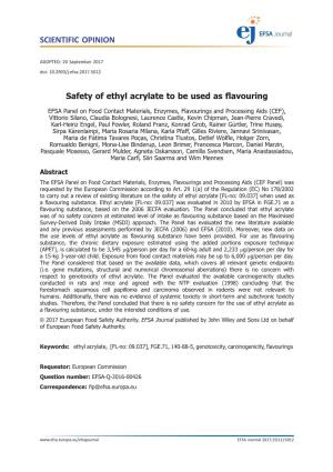 Safety of Ethyl Acrylate to Be Used As Flavouring