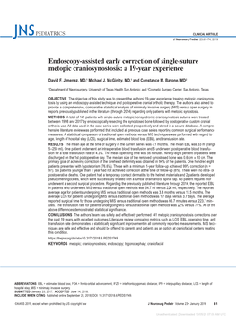 Endoscopy-Assisted Early Correction of Single-Suture Metopic Craniosynostosis: a 19-Year Experience