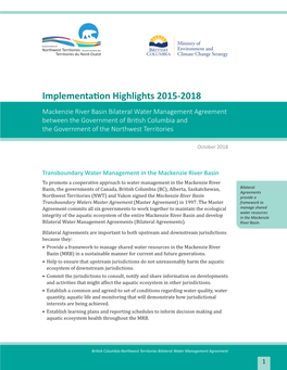 BC-NWT Implementation Highlights 2015-2018