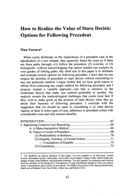 How to Realize the Value of Stare Decisis: Options for Following Precedent