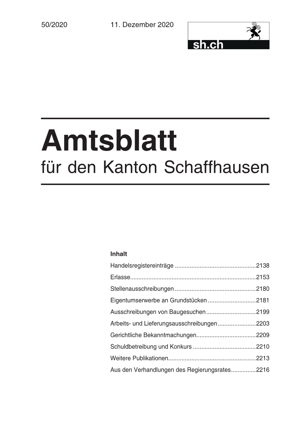 Amtsblatt Für Den Kanton Schaffhausen