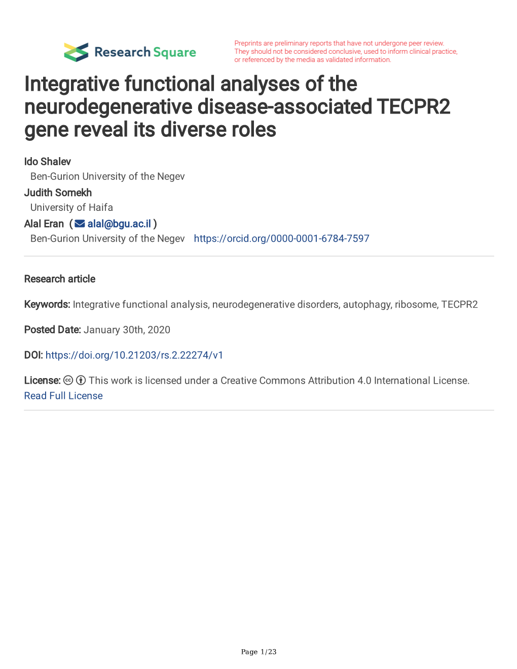 Integrative Functional Analyses of the Neurodegenerative Disease-Associated TECPR2 Gene Reveal Its Diverse Roles