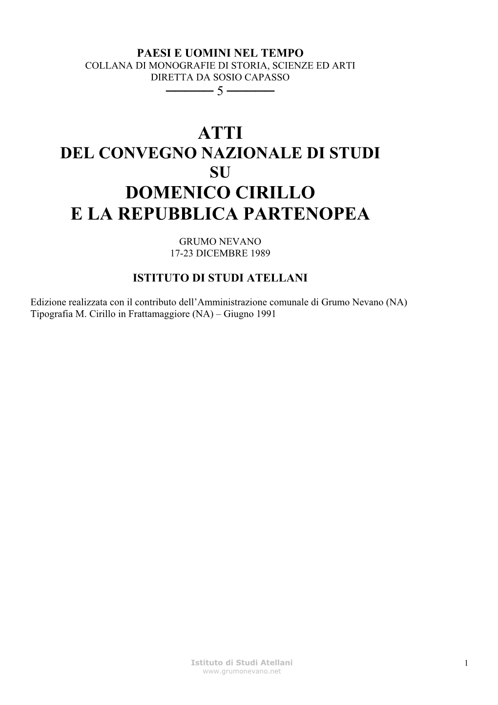 Atti Domenico Cirillo E La Repubblica Partenopea