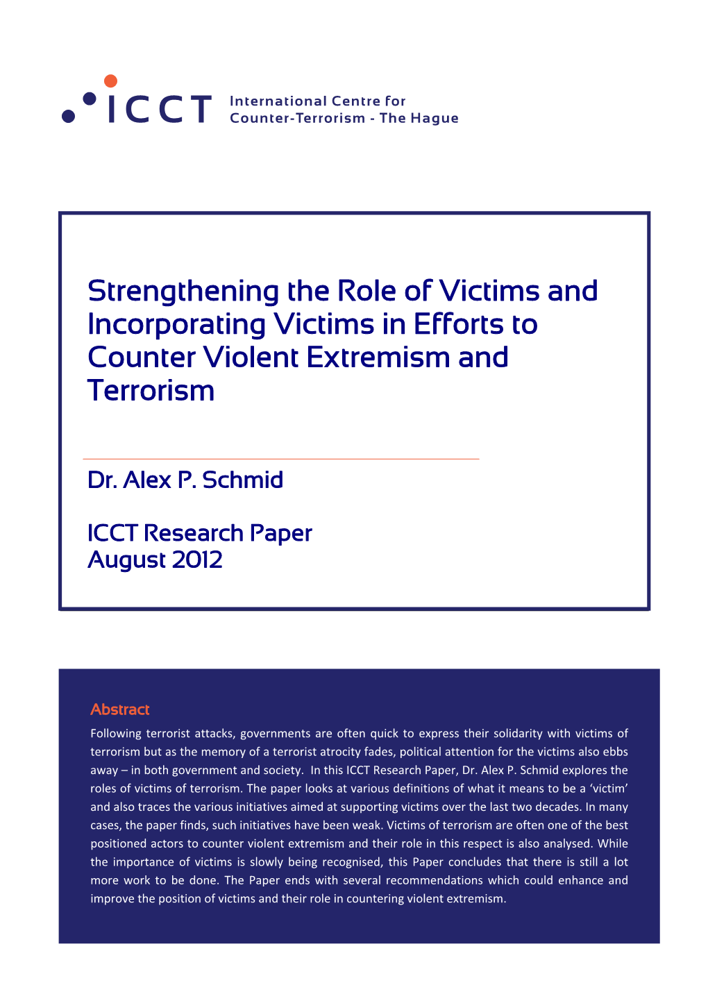 Strengthening the Role of Victims and Incorporating Victims in Efforts to Counter Violent Extremism and Terrorism