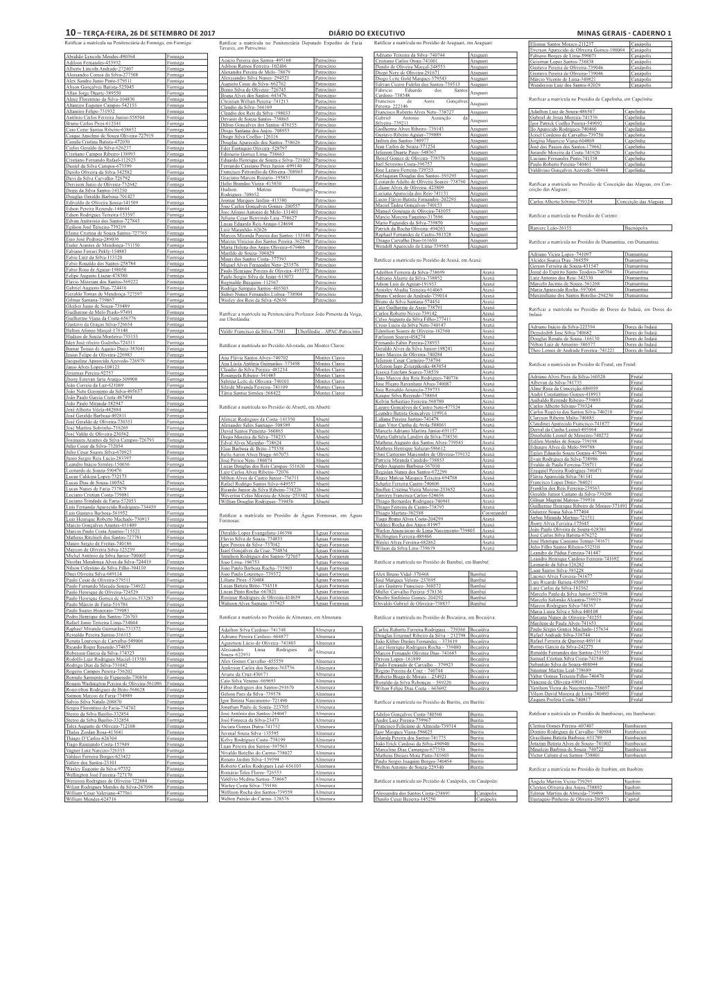10– Terça-Feira, 26 De Setembro De 2017 Diário Do Executivo Minas Gerais