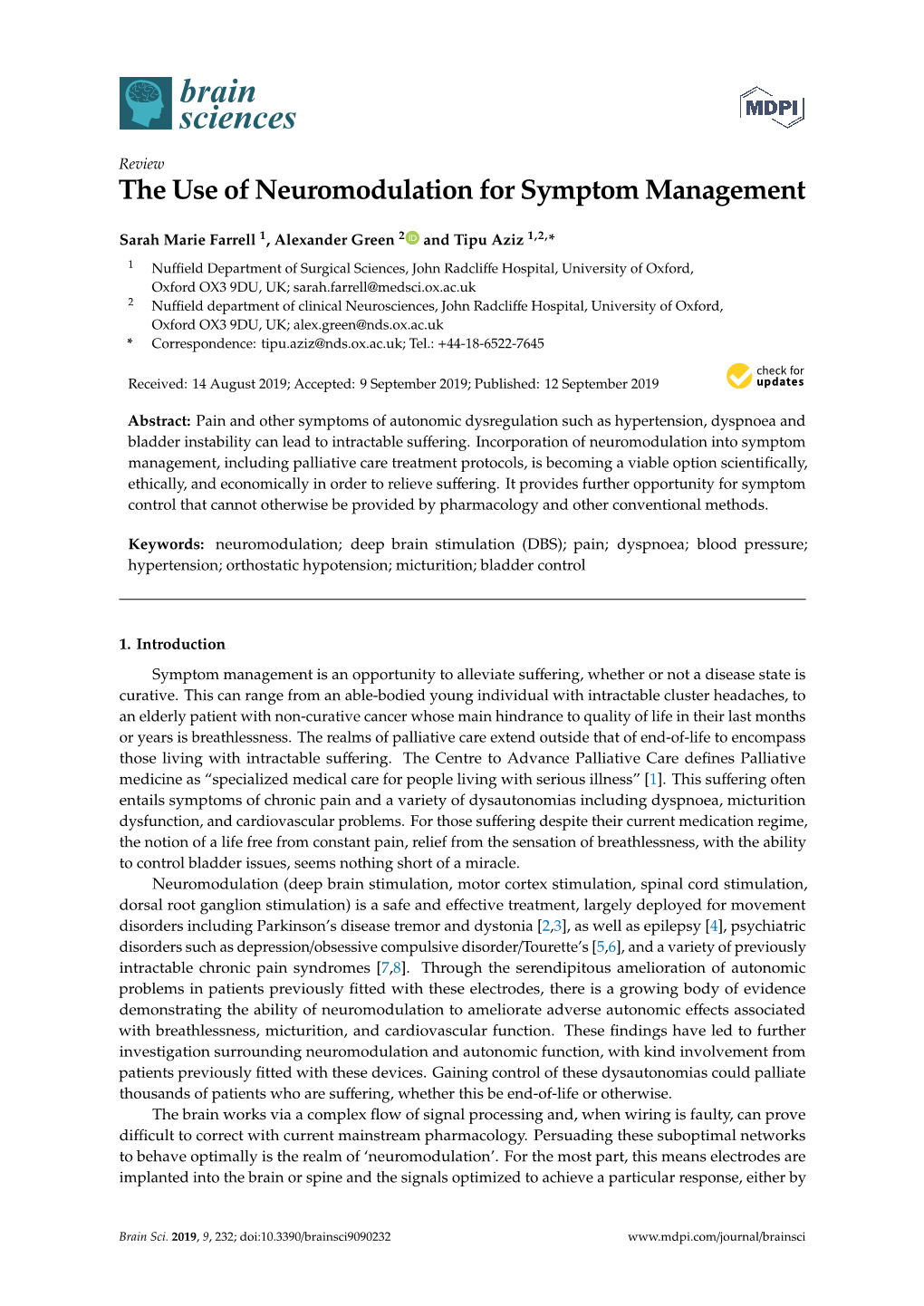 The Use of Neuromodulation for Symptom Management