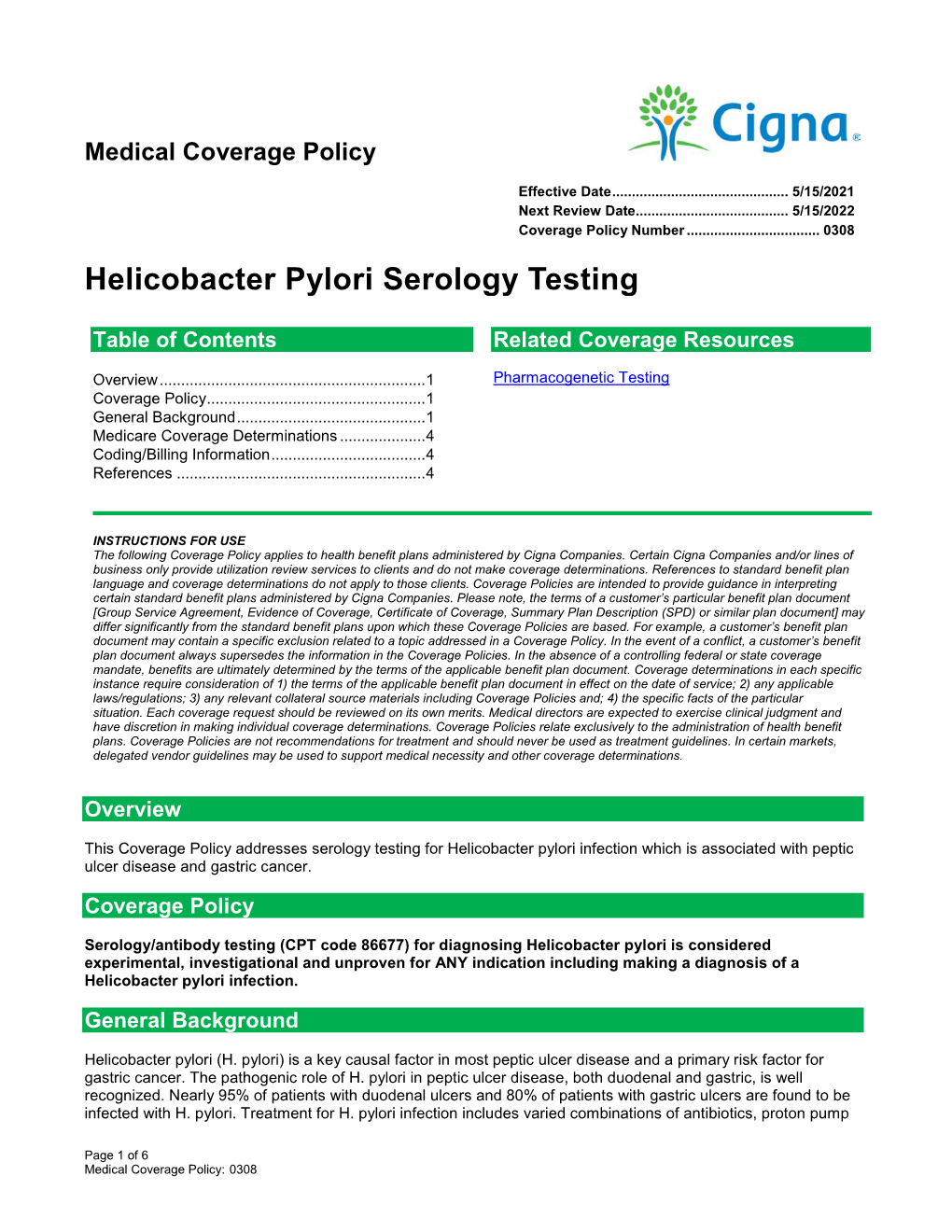 Helicobacter Pylori Serology Testing –(0308)